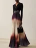 Women Ombre Black Long Sleeve A-line Pleated Two-Piece Set