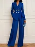 Women Buckle Lapel Collar Long Sleeve Two-Piece Set