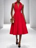 Red Classic Shirt Collar Sleeveless A-Line Midi Dress