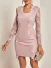 Pink Lace V Neck Long Sleeve Sheath Midi Dress