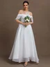 White Wedding Dress Off The Shoulder Short Sleeve A-Line Gown