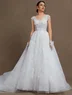 White Mesh Wedding Dress V Neck Sleeveless A-Line Gown