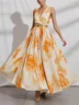 Yellow Chiffon V Neck Sleeveless A-Line Maxi Dress