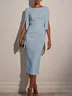 Light Blue Imitation Pearls Classic Crew Neck Half Sleeve Sheath Midi Dress