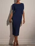 Purplish blue Imitation Pearls Classic Crew Neck Half Sleeve Sheath Midi Dress