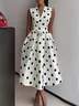 White Polka Dots V Neck Sleeveless A-Line Midi Dress