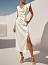 White Buckle Satin Cowl Neck Sleeveless H-Line Maxi Dress