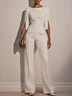 White Boat Neck Plain Regular Fit Urban Jumpsuit