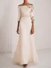 White Embroidery Classic Off The Shoulder Half Sleeve A-Line Maxi Dress