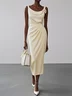 White 3D Floral Ruched Classic Crew Neck Sleeveless Sheath Midi Dress