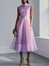 Lavender Purple Buckle Shirt Dress Shirt Collar Sleeveless A-Line Midi Dress