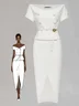 Women White Sash Off The Shoulder Short Sleeve Two-Piece Set