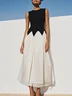 Black Split Joint Crew Neck Sleeveless A-Line Midi Dress
