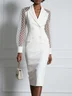 White Buckle Blazer Lapel Collar Long Sleeve Sheath Midi Dress