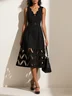Black Devore Classic V Neck Sleeveless A-Line Midi Dress