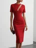 Red Hollow Out Classic Crew Neck Short Sleeve Sheath Midi Dress