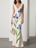 White Floral Classic V Neck Sleeveless A-Line Gown Dress