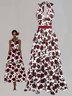 Wine Red Floral Ruffle Skirt Halter Sleeveless A-Line Maxi Dress