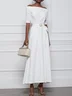 White Linen Off The Shoulder Half Sleeve A-Line Maxi Dress