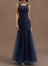 Purplish Blue Sequin Crew Neck Sleeveless Sheath Maxi Mother of the Bride or Groom Dress