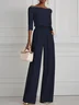Women Purplish blue Off The Shoulder Half Sleeve Dressy Jumpsuit