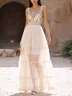 Apricot Glitter Stamped Bronzing Sequin Sweetheart Neckline Sleeveless A-Line Maxi Dress