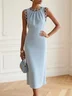 Light Blue Lace Classic Crew Neck Sleeveless Sheath Midi Dress