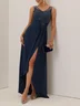 Purplish blue Sequin Lace Chiffon Dress V Neck Sleeveless A-Line Maxi Mother of the Bride or Groom Dress