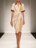 Apricot Shirt Dress Shirt Collar Short Sleeve Sheath Midi Dress
