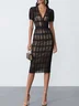 Black Classic V Neck Short Sleeve Sheath Midi Dress