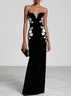 Black Embroidery Classic Strapless Sleeveless Sheath Maxi Dress