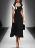 Black Bow Classic Square Neck Cap Sleeve A-Line Midi Dress