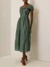 Green Lace Beaded Spaghetti Sleeveless A-Line Midi Dress