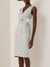 White Bow Printing Classic V Neck Sleeveless Sheath Midi Dress