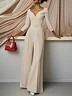 Women Beige Sweetheart Neckline Three Quarter Sleeve Dressy Jumpsuit