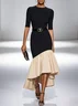 Black Split Joint Knit Crew Neck Half Sleeve Bell Sleeve Mermaid Midi Dress
