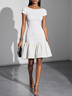 White Split Joint Knit Crew Neck Short Sleeve Mermaid Mini Dress