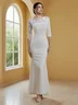 White Lace Hotfix Embellished Crew Neck Long Sleeve Mermaid Maxi Dress