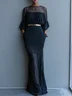 Black Split Joint Chiffon Boat Neck Half Sleeve Mermaid Maxi Dress