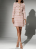 Women Light Pink Piping Buckle Crew Neck Long Sleeve Dressy Coat With Skirt Two-Piece Set