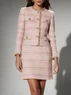 Women Light Pink Piping Buckle Crew Neck Long Sleeve Dressy Coat With Skirt Two-Piece Set