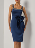 Purplish Blue Hotfix Embellished Bow Classic Crew Neck Sleeveless Sheath Midi Dress