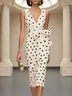 White Bow Classic V Neck Sleeveless Sheath Midi Dress