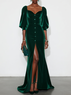 Green Buckle Slit Velvet Sweetheart Neckline Half Sleeve Balloon Sleeve Mermaid Gown Dress