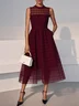 Wine Red Classic Crew Neck Sleeveless A-Line Midi Dress