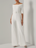 Women White Off The Shoulder Half Sleeve Dressy Jumpsuit