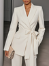 Women Spring/Fall White Pocket Stitching Blazers