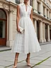 White Shirt Dress Shirt Collar Sleeveless A-Line Midi Dress