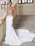 White Embroidery Floral Bridal/Wedding Dress V Neck Sleeveless Mermaid Gown Dress