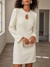 White Pearl Hollow Out Classic Crew Neck Long Sleeve Shift Mini Dress